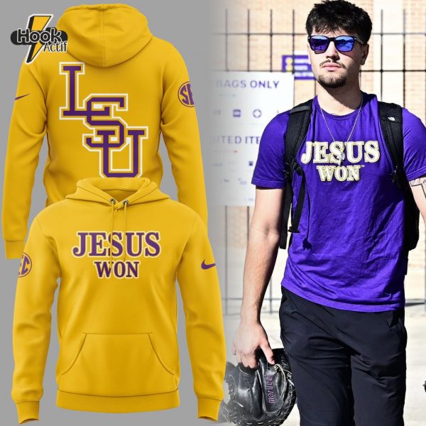 LSU Tigers JESUS WON Yellow Hoodie Set 2025