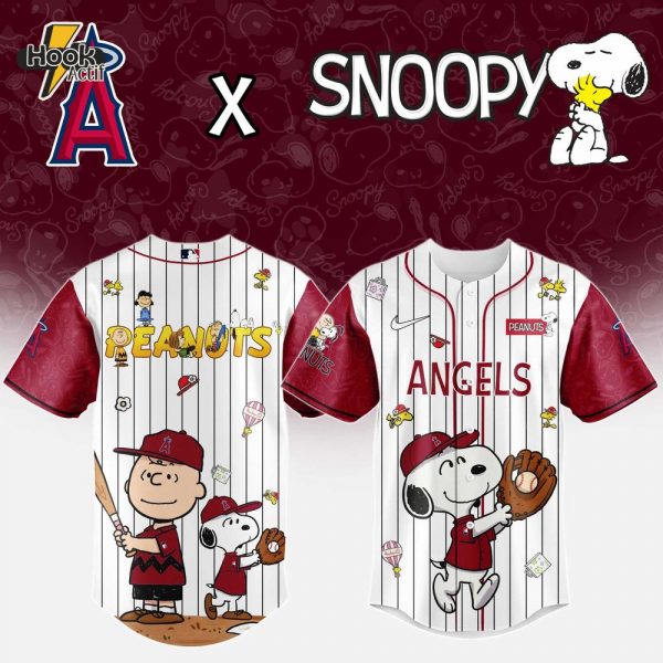 Los Angeles Angels MLB 75th Anniversary of Peanuts Snoopy Special Edition Combo Baseball Jersey Cap 2025