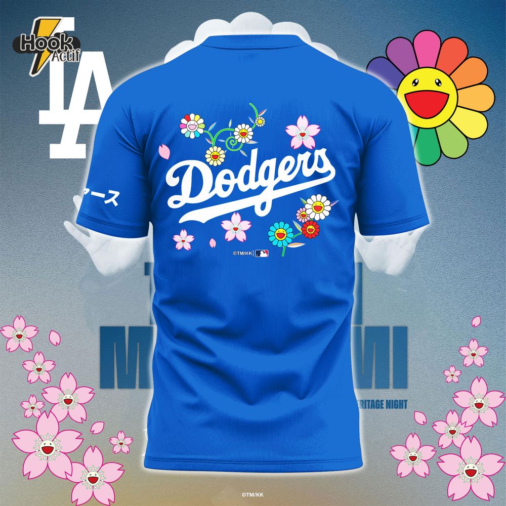 Los Angeles Dodgers x Takashi Murakami Japanese Heritage Night Blue Tshirt Los Angeles Dodgers x Takashi Murakami Japanese Heritage Night Blue Tshirt