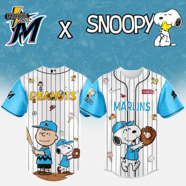 Miami Marlins MLB 75th Anniversary of Peanuts Snoopy Special Edition Combo Baseball Jersey Cap 2025