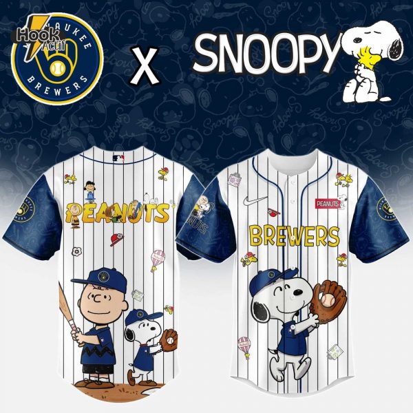 Milwaukee Brewers MLB 75th Anniversary of Peanuts Snoopy Special Edition Combo Baseball Jersey Cap 2025