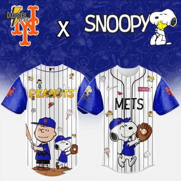New York Mets MLB 75th Anniversary of Peanuts Snoopy Special Edition Combo Baseball Jersey Cap 2025