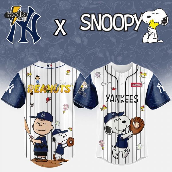 New York Yankees MLB 75th Anniversary of Peanuts Snoopy Special Edition Combo Baseball Jersey Cap 2025