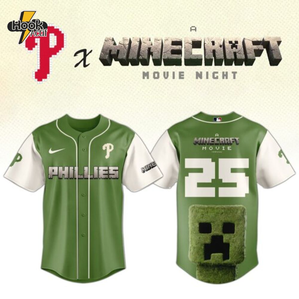 Philadelphia Phillies MLB x A MINECRAFT MOVIE Night Combo Jersey Hat Editions Limited Philadelphia Phillies MLB x A MINECRAFT MOVIE Night Combo Jersey Hat Editions Limited