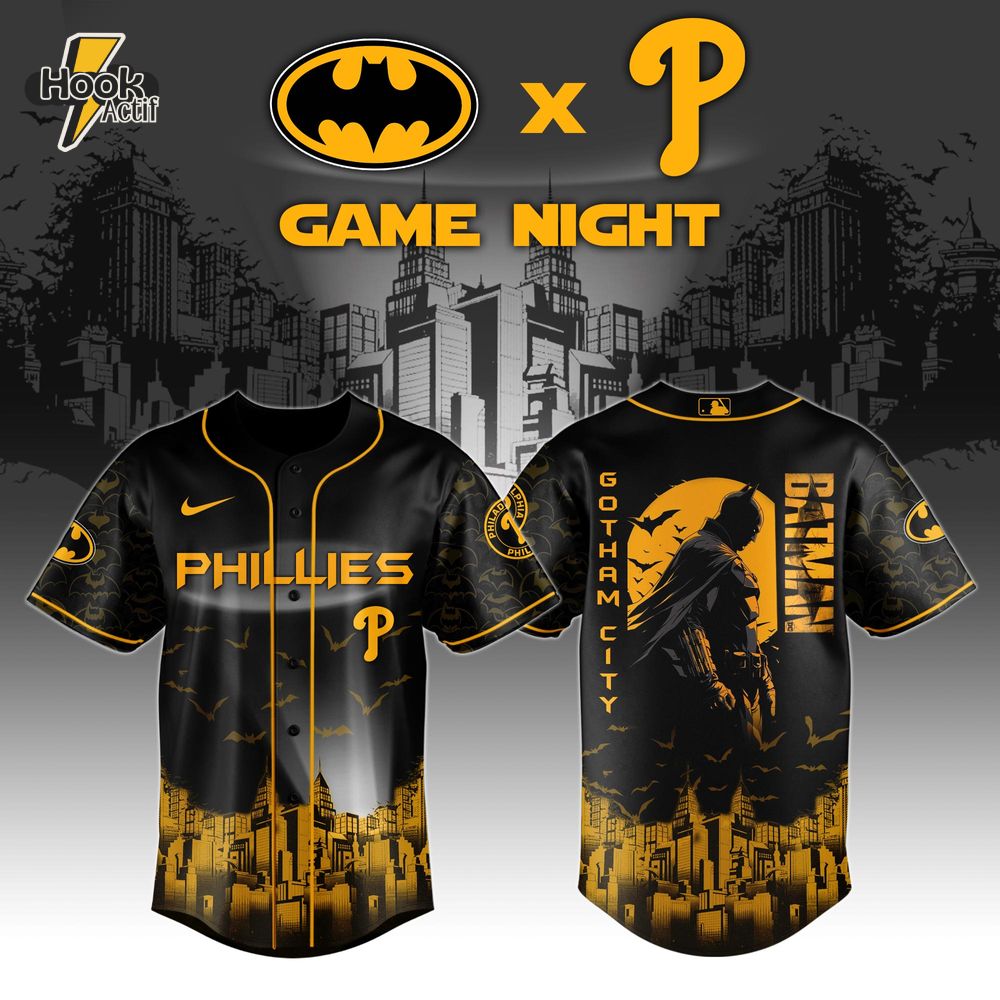Philadelphia Phillies x DC Batman Game Night Special Baseball Jersey Philadelphia Phillies x DC Batman Game Night Special Baseball Jersey