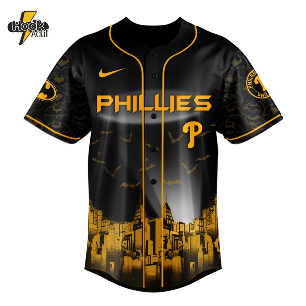 Philadelphia Phillies x DC Batman Game Night Special Baseball Jersey Philadelphia Phillies x DC Batman Game Night Special Baseball Jersey