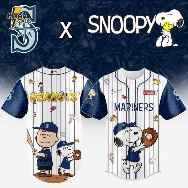 Seattle Mariners MLB 75th Anniversary of Peanuts Snoopy Special Edition Combo Baseball Jersey Cap 2025
