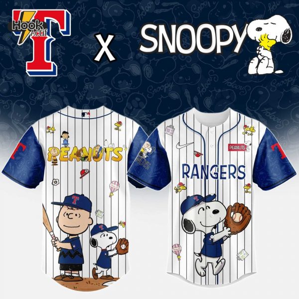 Texas Rangers MLB 75th Anniversary of Peanuts Snoopy Special Edition Combo Baseball Jersey Cap 2025