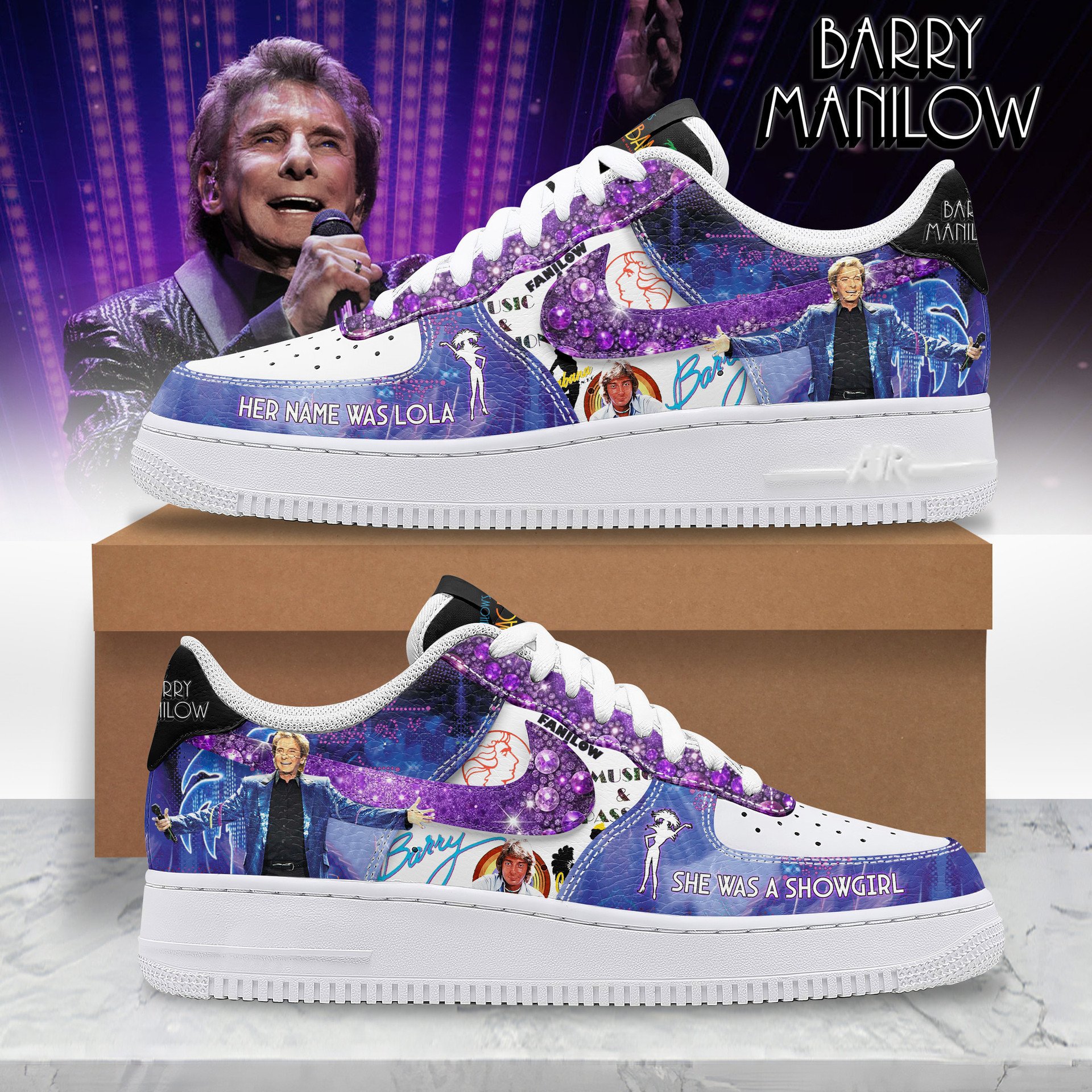 Barry Manilow "Her Name Was Lola, She Was A Showgirl" Air Force 1 Sneakers Barry Manilow "Her Name Was Lola, She Was A Showgirl" Air Force 1 Sneakers