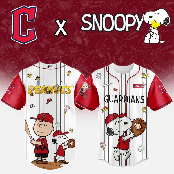 Cleveland Guardians MLB 75th Anniversary of Peanuts Snoopy Special Edition Combo Baseball Jersey Cap 2025