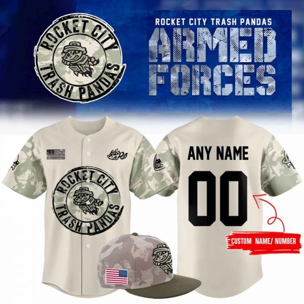 Rocket City Trash Pandas Armed Forces Camo Baseball Jersey