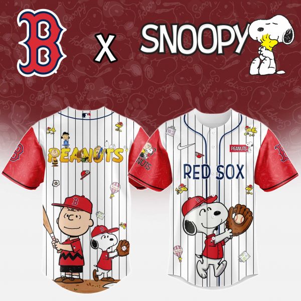 Boston Red Sox MLB 75th Anniversary of Peanuts Snoopy Special Edition Combo Baseball Jersey Cap 2025
