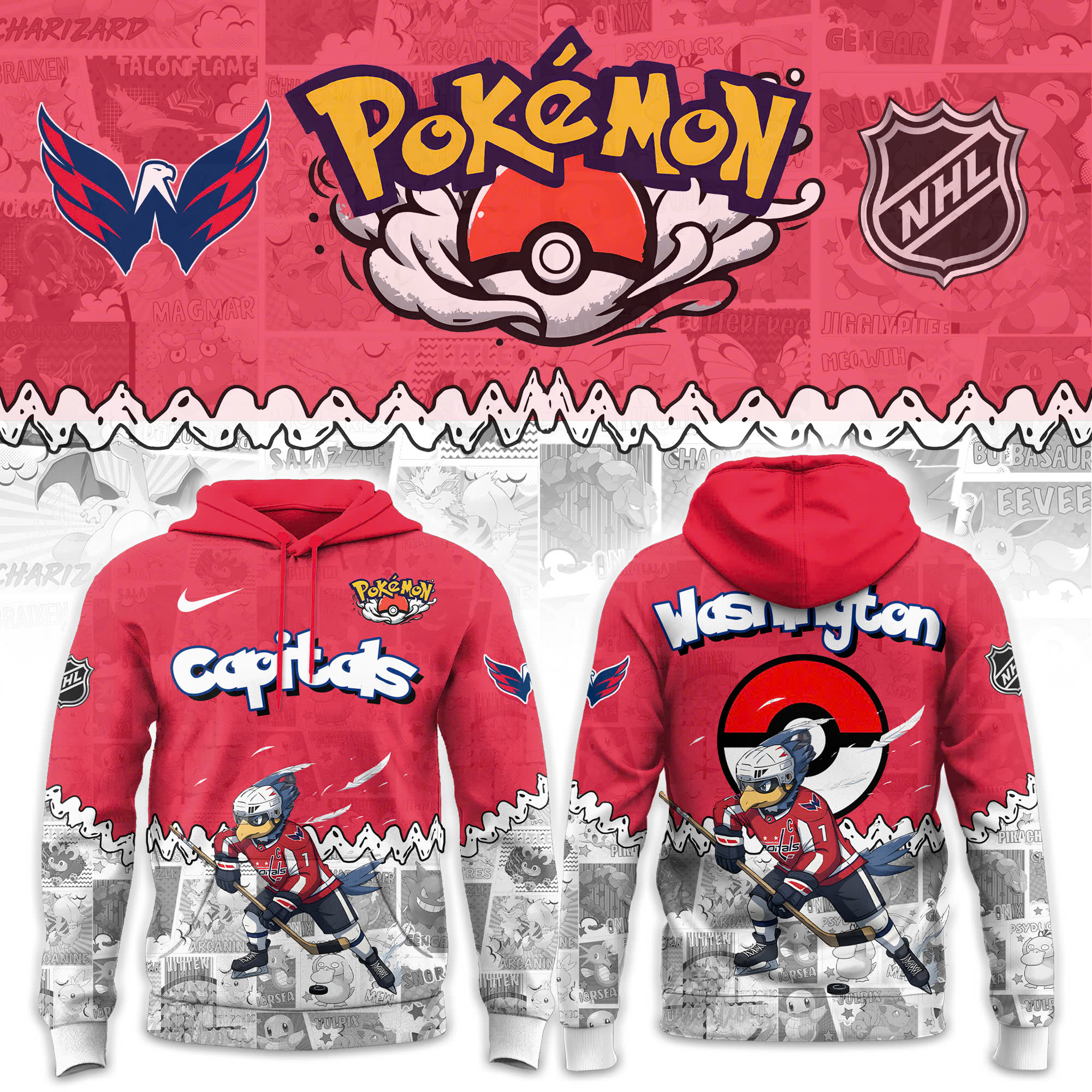 Washington Capitals x Pokémon Staraptor 2025 Hoodie, Jogger & Cap Combo Washington Capitals x Pokémon Staraptor 2025 Hoodie, Jogger & Cap Combo