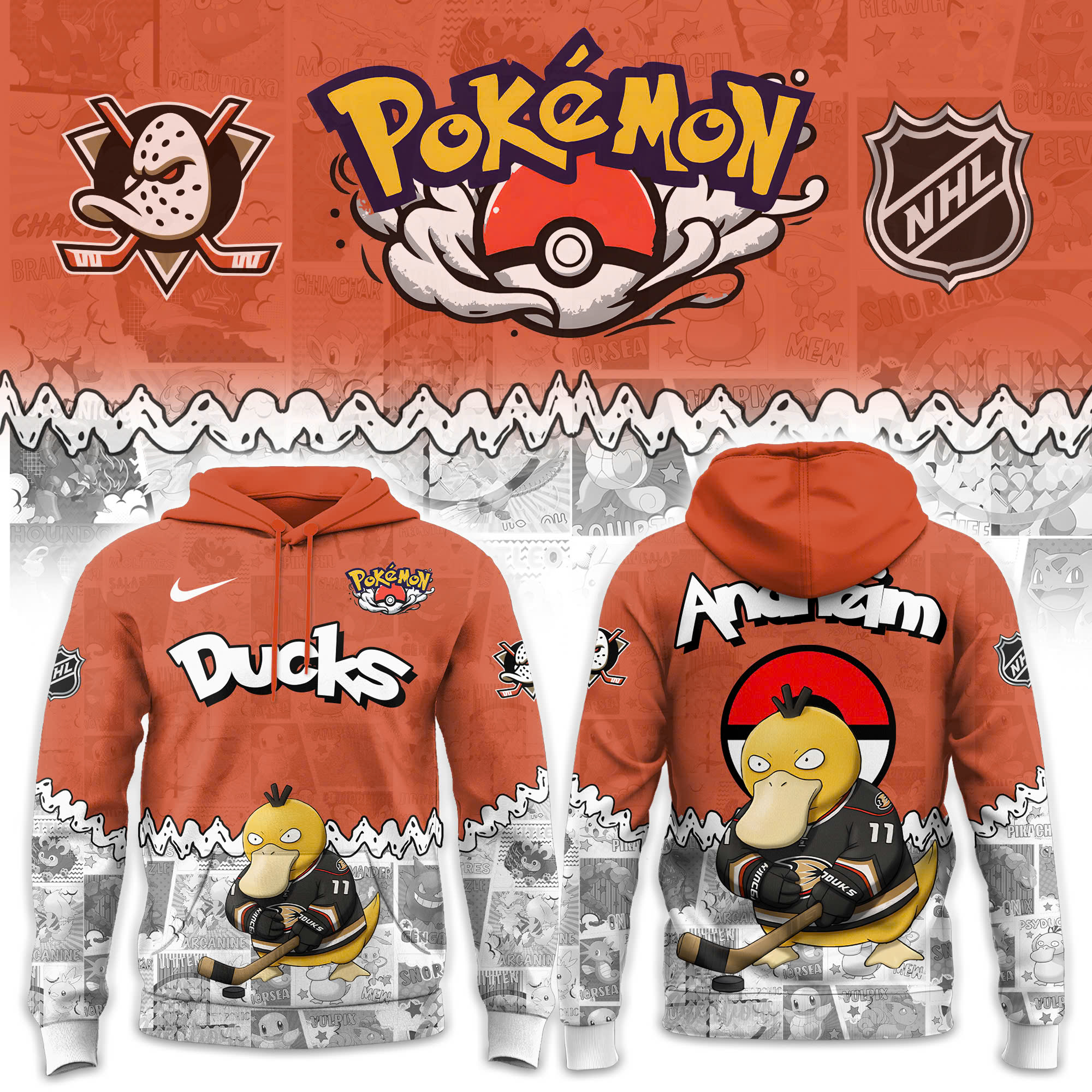 Anaheim Ducks x Pokémon Psyduck 2025 Hoodie Jogger & Cap Combo Anaheim Ducks x Pokémon Psyduck 2025 Hoodie Jogger & Cap Combo