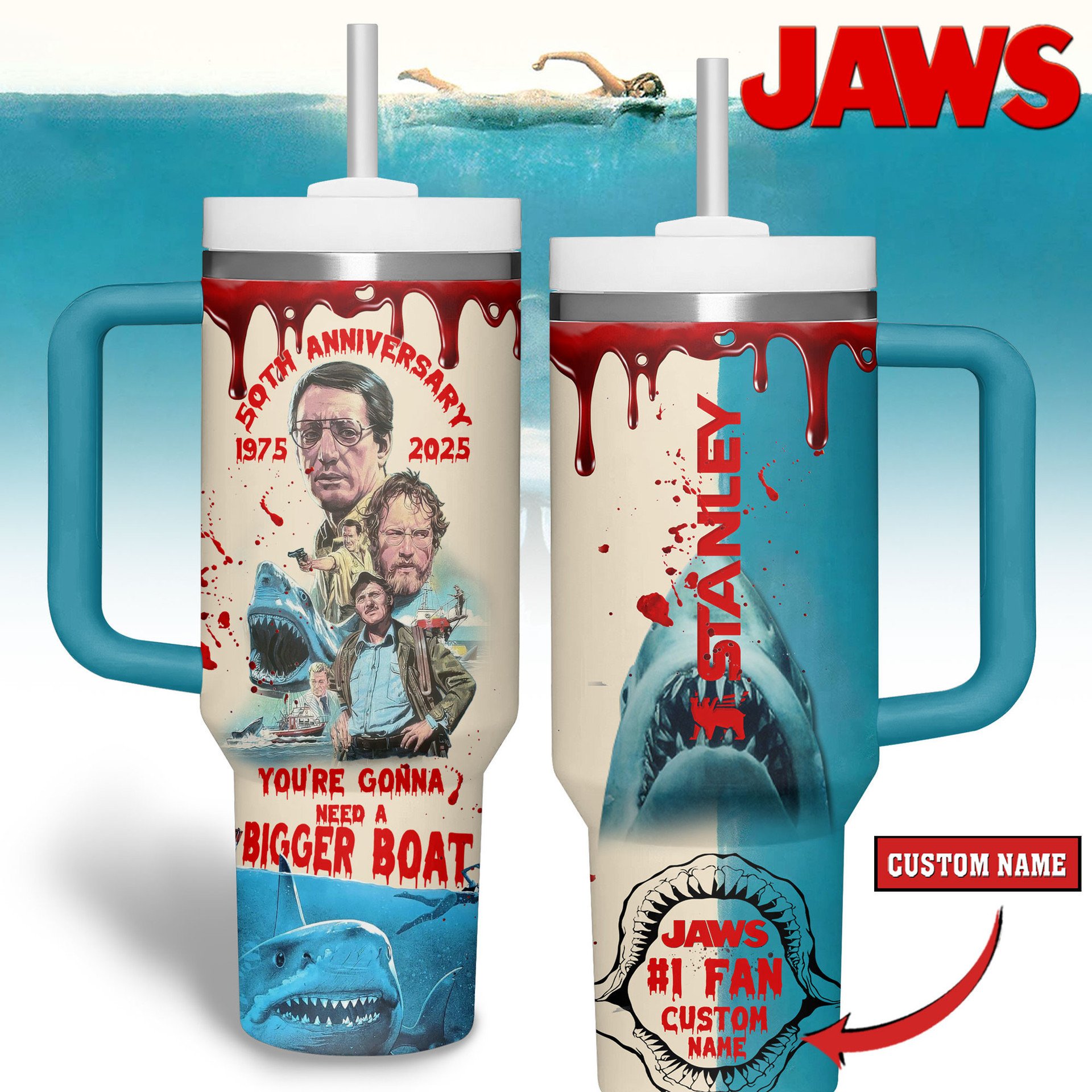 Jaws "50TH ANNIVERSARY" 1975-2025 Stanley Tumbler Jaws "50TH ANNIVERSARY" 1975-2025 Stanley Tumbler