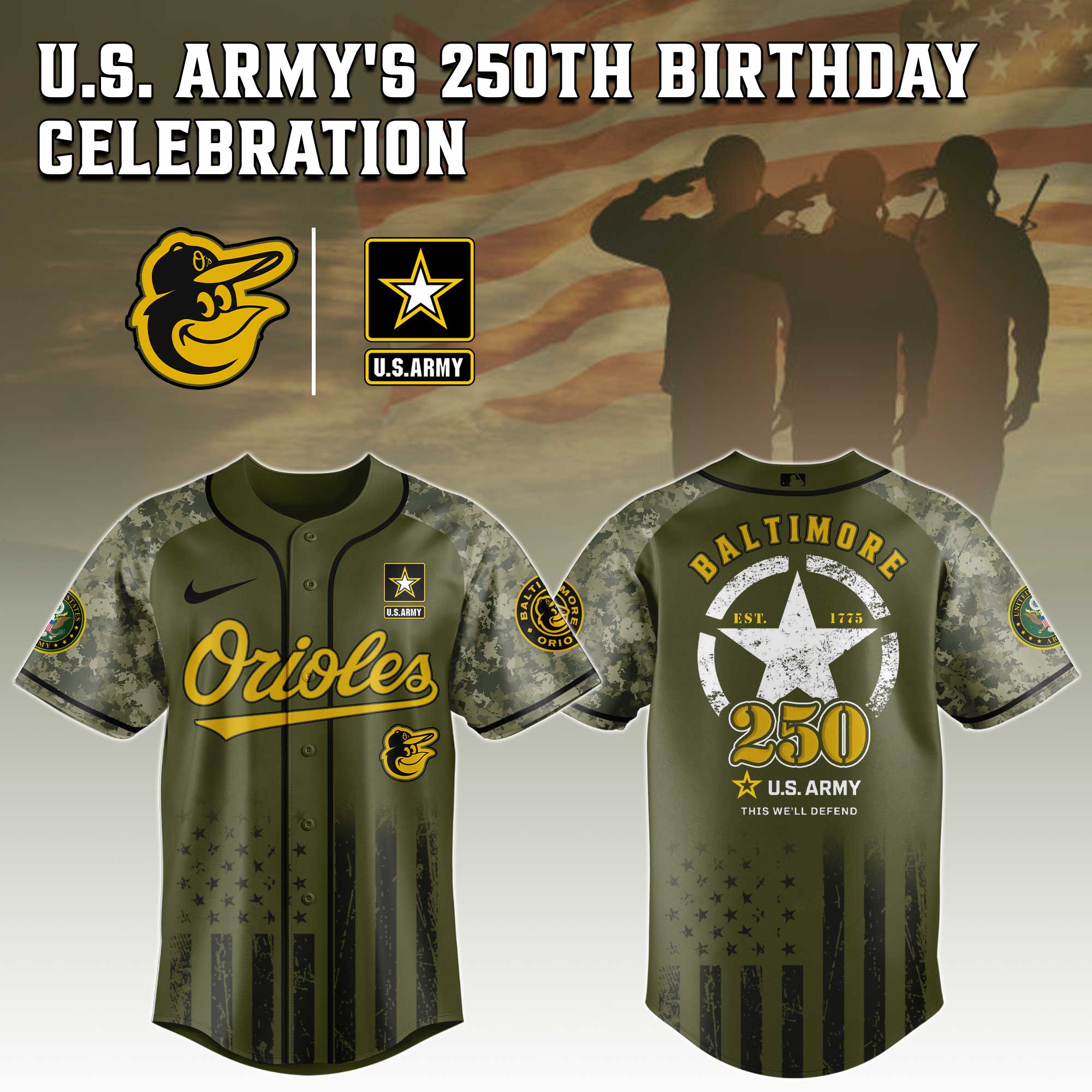 Baltimore Orioles MLB x U.S. Army 250th Birthday Celebration Jersey Baltimore Orioles MLB x U.S. Army 250th Birthday Celebration Jersey