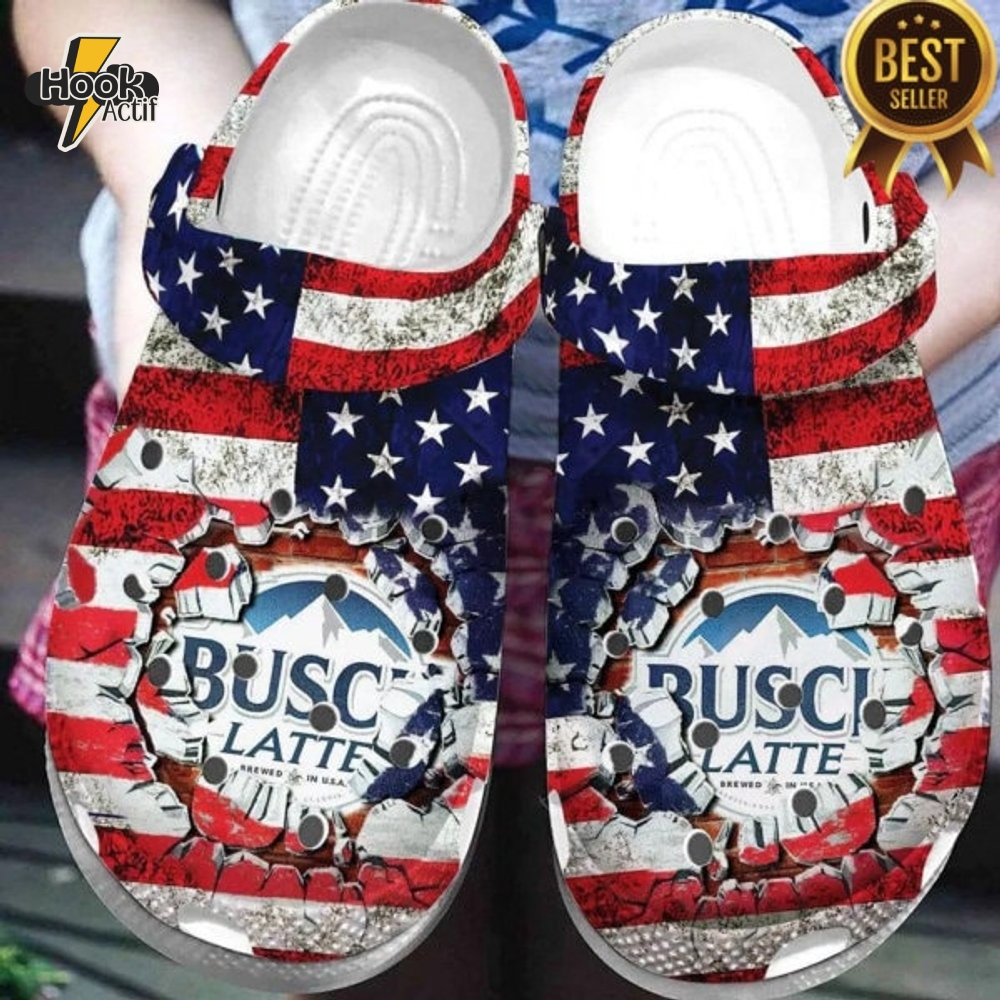 America Flag Busch Latte Beer Crocs Clogs Shoes America Flag Busch Latte Beer Crocs Clogs Shoes