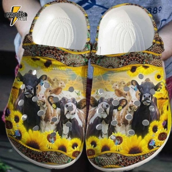 Animal Cows Farm Farmer Sun Flower Crocs Clogs Shoes