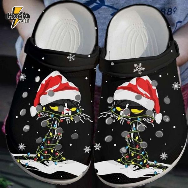 Black Cat Christmas Snow Holiday Crocs Clogs Shoes