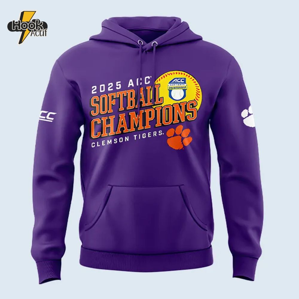 Clemson Tigers 2025 ACC Softball Conference Tournament Champions Purple Hoodie Clemson Tigers 2025 ACC Softball Conference Tournament Champions Purple Hoodie