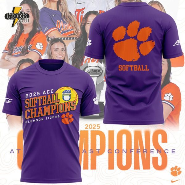 Clemson Tigers 2025 ACC Softball Conference Tournament Champions Purple Tee