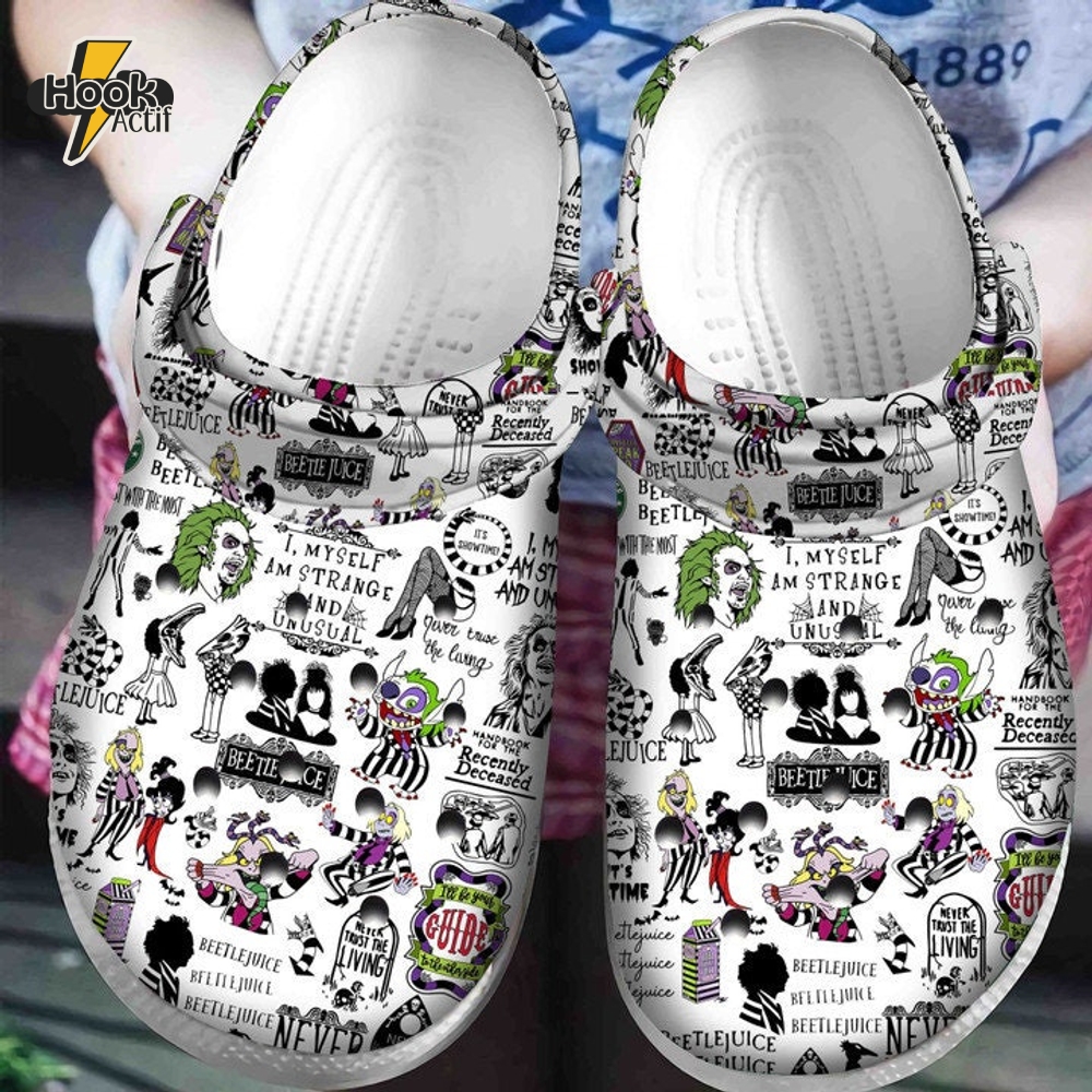Halloween Beetlejuice White Crocs Clogs Shoes Halloween Beetlejuice White Crocs Clogs Shoes