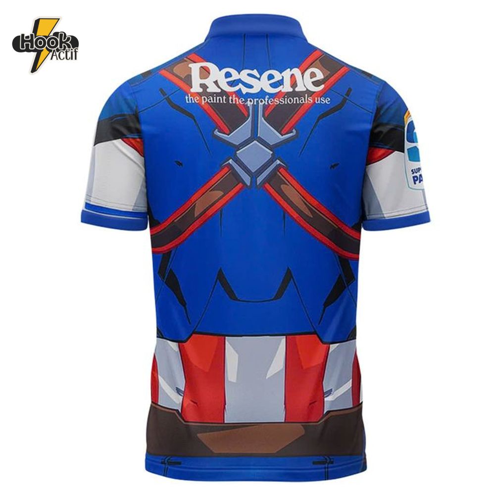 Hurricanes Rugby Union X Captain America Polo Shirt 2025 Hurricanes Rugby Union X Captain America Polo Shirt 2025