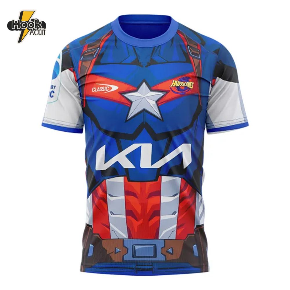 Hurricanes Rugby Union X Captain America Shirt 2025 Hurricanes Rugby Union X Captain America Shirt 2025