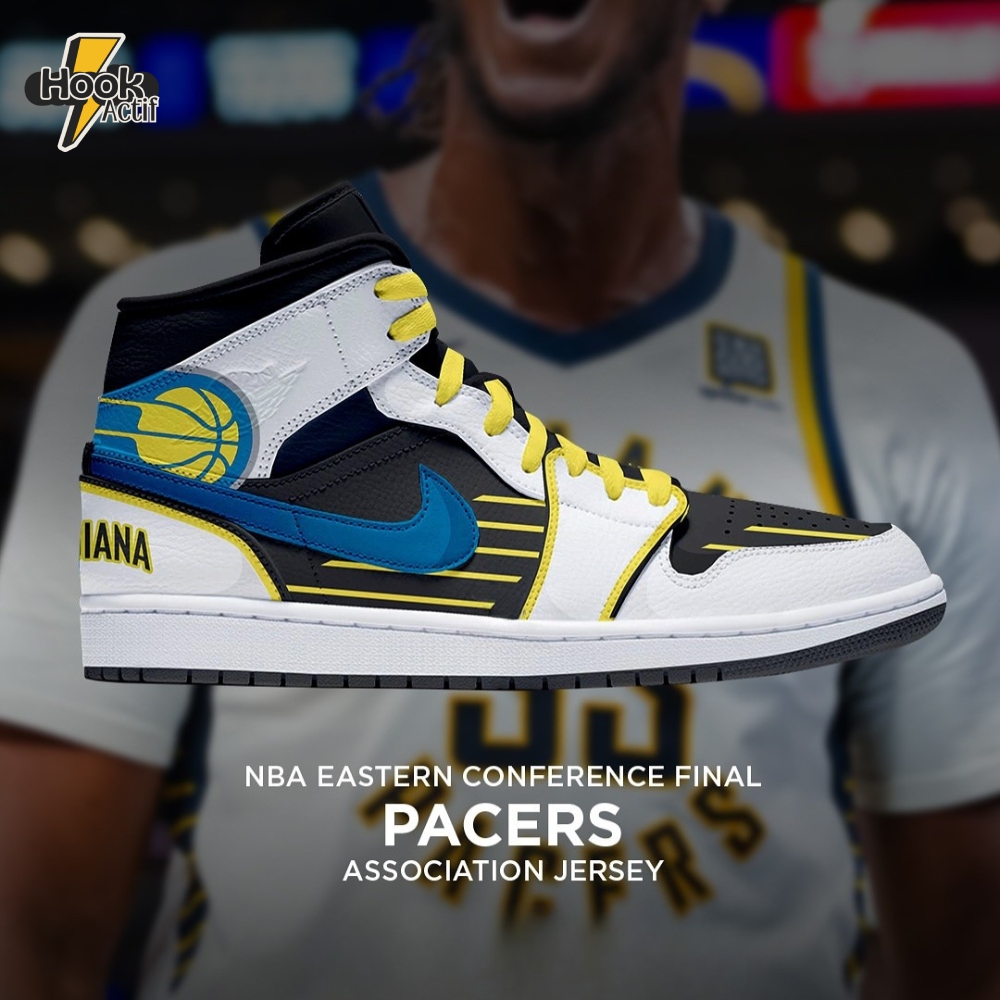 Indiana Pacers NBA Eastern Conference Final Association Jersey Air Jordan 1 Sneaker Indiana Pacers NBA Eastern Conference Final Association Jersey Air Jordan 1 Sneaker