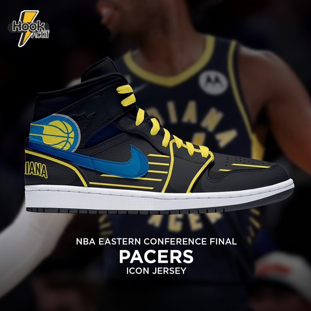 Indiana Pacers NBA Eastern Conference Final Icon Jersey Air Jordan 1 Sneaker Indiana Pacers NBA Eastern Conference Final Icon Jersey Air Jordan 1 Sneaker