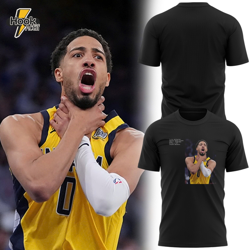 Indiana Pacers Tyrese Haliburton Choke Special Black Tee Indiana Pacers Tyrese Haliburton Choke Special Black Tee