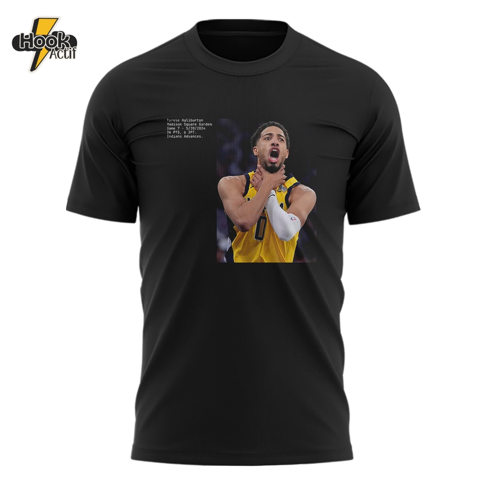 Indiana Pacers Tyrese Haliburton Choke Special Black Tee Indiana Pacers Tyrese Haliburton Choke Special Black Tee