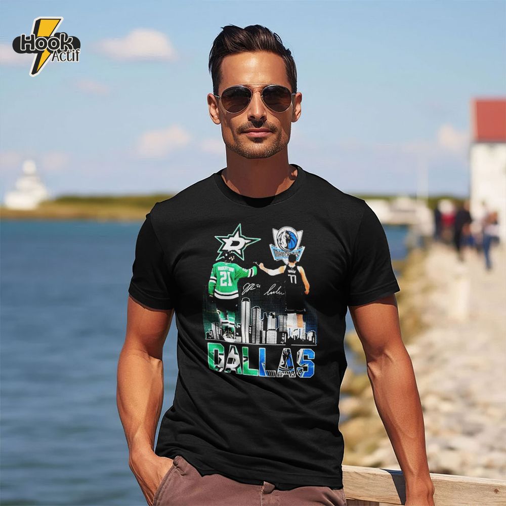 Jason Robertson Dallas Stars X Luka Doncic Dallas Mavericks Skyline Shirt Jason Robertson Dallas Stars X Luka Doncic Dallas Mavericks Skyline Shirt