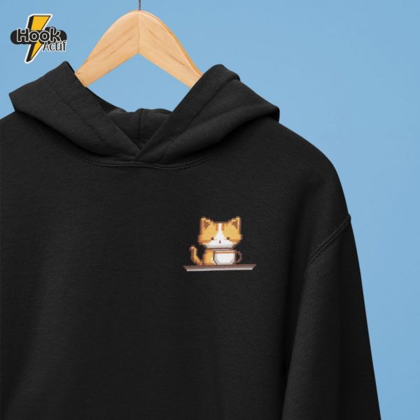 Kitty Coffee Pixel Pocket Style Hoodie