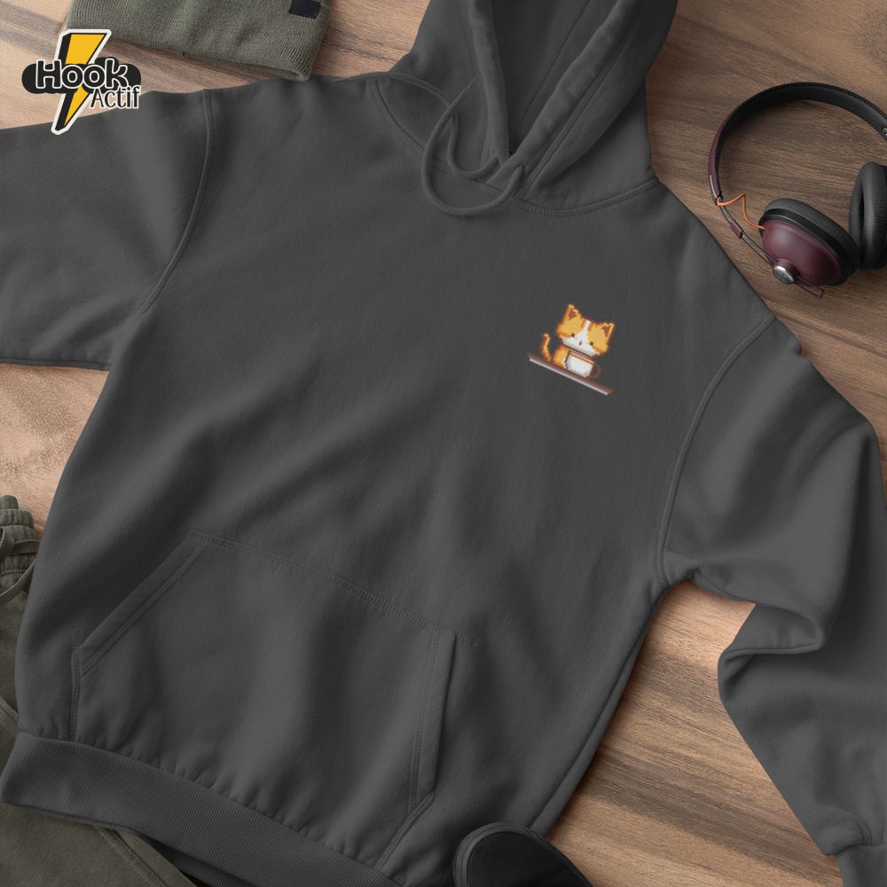 Kitty Coffee Pixel Pocket Style Hoodie Kitty Coffee Pixel Pocket Style Hoodie
