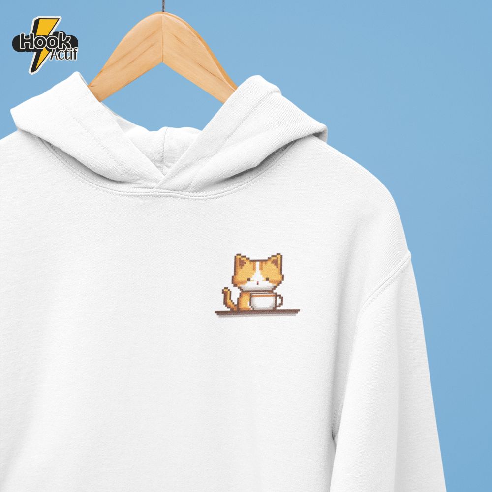 Kitty Coffee Pixel Pocket Style Hoodie Kitty Coffee Pixel Pocket Style Hoodie