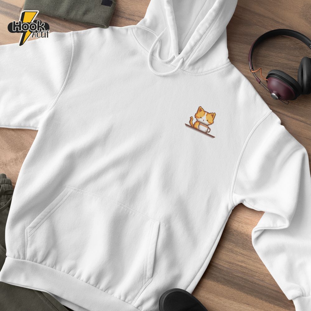 Kitty Coffee Pixel Pocket Style Hoodie Kitty Coffee Pixel Pocket Style Hoodie