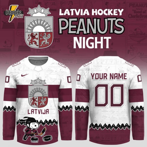 Latvia Hockey x Peanuts Night Personalized Hockey Jersey