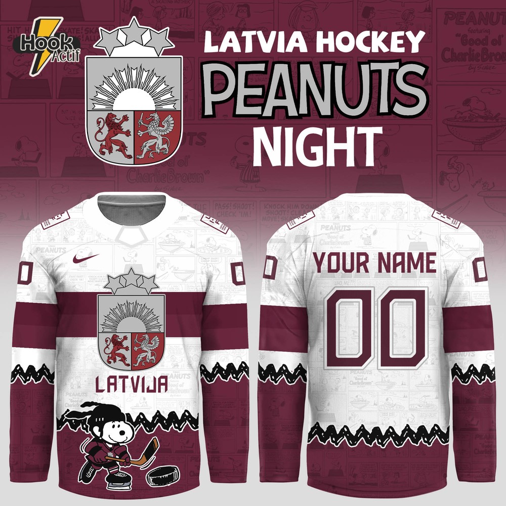 Latvia Hockey x Peanuts Night Personalized Hockey Jersey Latvia Hockey x Peanuts Night Personalized Hockey Jersey