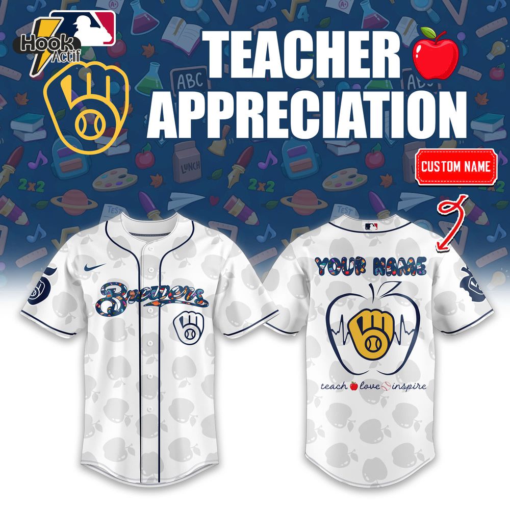 Milwaukee Brewers x Teacher Appreciation Personalized Baseball Jersey Milwaukee Brewers x Teacher Appreciation Personalized Baseball Jersey