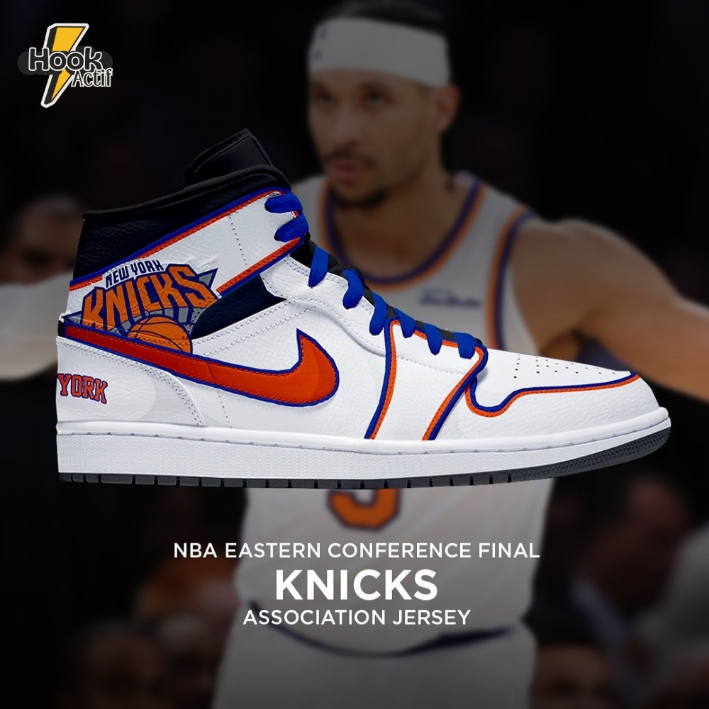 New York Knicks NBA Eastern Conference Final Association Jersey Air Jordan 1 Sneaker New York Knicks NBA Eastern Conference Final Association Jersey Air Jordan 1 Sneaker