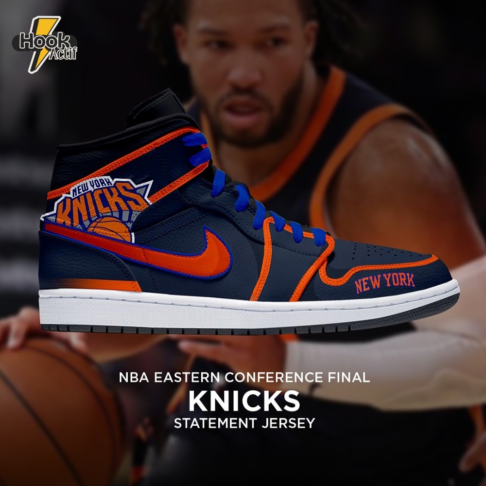 New York Knicks NBA Eastern Conference Final Statement Jersey Air Jordan 1 Sneaker New York Knicks NBA Eastern Conference Final Statement Jersey Air Jordan 1 Sneaker