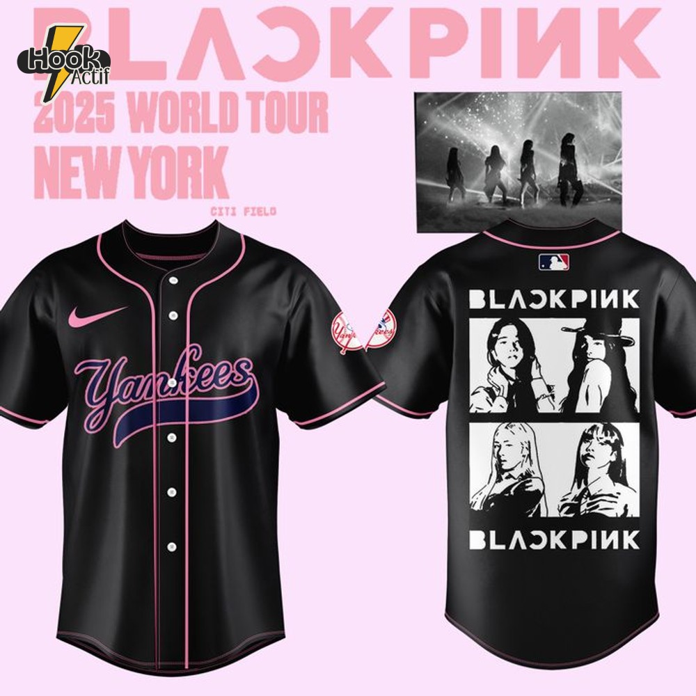 New York Yankees x Blackpink 2025 World Tour Special Black Baseball Jersey New York Yankees x Blackpink 2025 World Tour Special Black Baseball Jersey