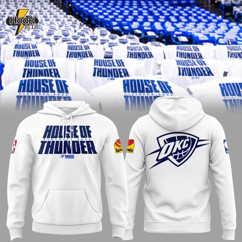 Oklahoma City Thunder "House Of Thunder" 2025 White Hoodie Set Oklahoma City Thunder "House Of Thunder" 2025 White Hoodie Set