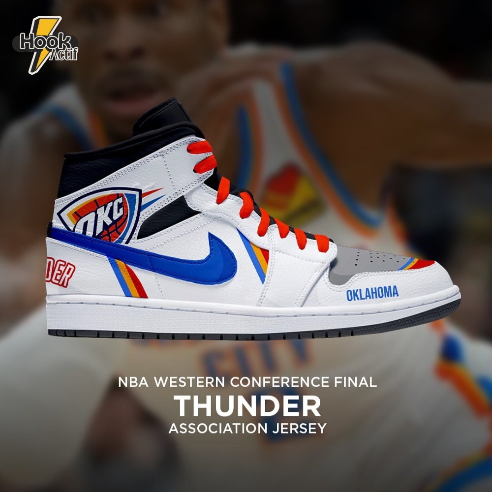 Oklahoma City Thunder NBA Eastern Conference Final Association Jersey Air Jordan 1 Sneaker Oklahoma City Thunder NBA Eastern Conference Final Association Jersey Air Jordan 1 Sneaker