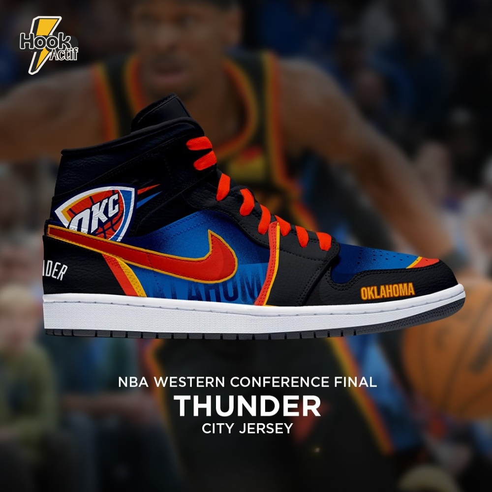 Oklahoma City Thunder NBA Eastern Conference Final City Jersey Air Jordan 1 Sneaker Oklahoma City Thunder NBA Eastern Conference Final City Jersey Air Jordan 1 Sneaker