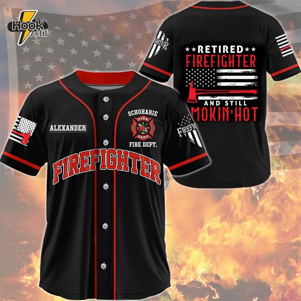 Retired Firefighter Baseball Jersey – Custom Name, Fire Dept Shirt for Veterans – Still Smokin’ Hot Fireman Gift Retired Firefighter Baseball Jersey – Custom Name, Fire Dept Shirt for Veterans – Still Smokin’ Hot Fireman Gift