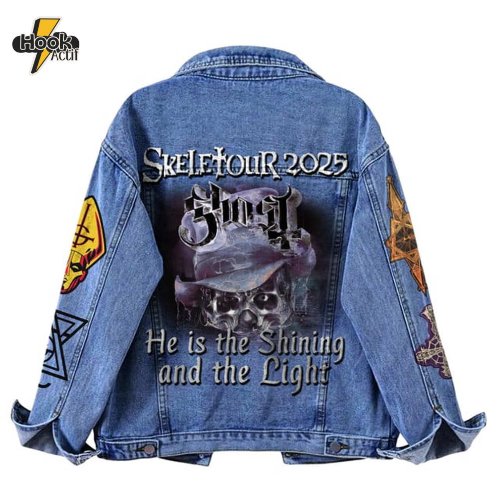 Skeletour 2025 Ghost He Is The Shining And The Light Denim Jacket Limited Edition Skeletour 2025 Ghost He Is The Shining And The Light Denim Jacket Limited Edition