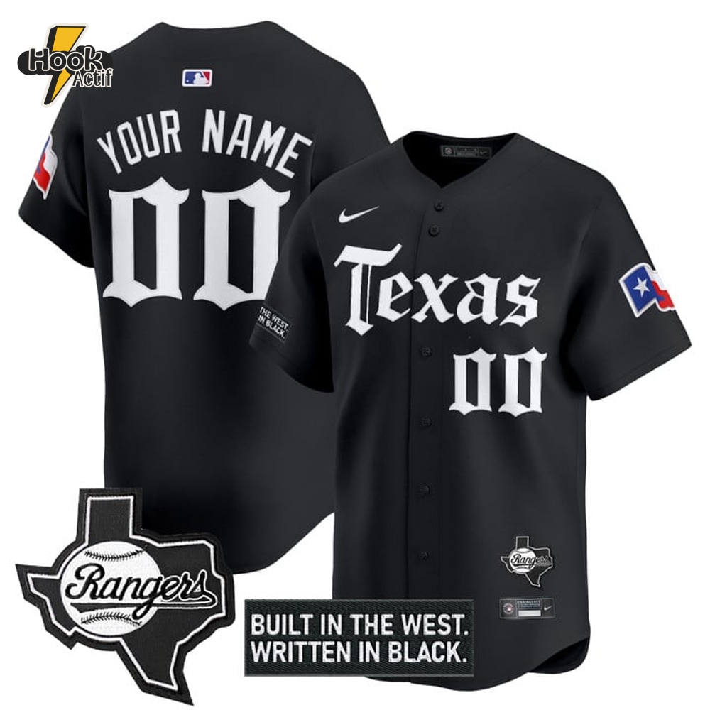Texas Rangers "Gothic Frontier Edition" Black Baseball Jersey Texas Rangers "Gothic Frontier Edition" Black Baseball Jersey
