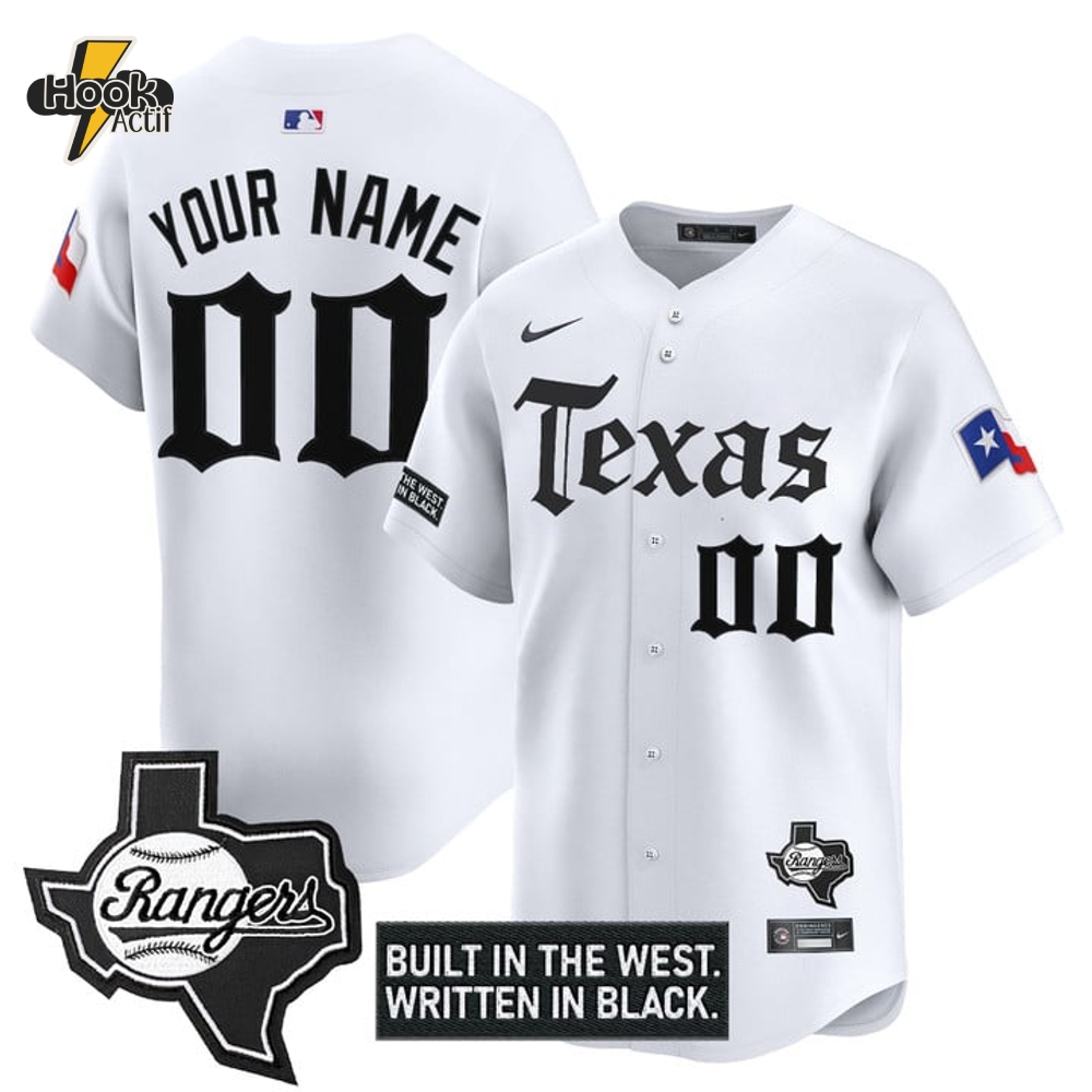 Texas Rangers "Gothic Frontier Edition" White Baseball Jersey Texas Rangers "Gothic Frontier Edition" White Baseball Jersey